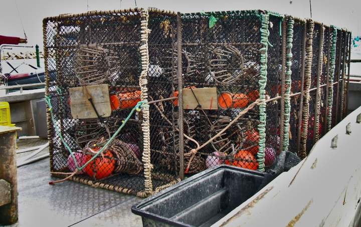 Deep water lobster fishing gear on deck